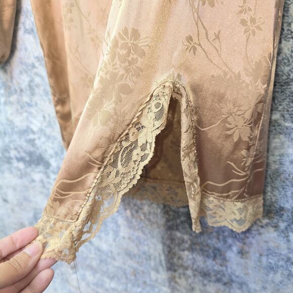 SHEIN Slip Dress Womens Medium Gold Floral Lace Long Sleeve Jacquard Mini Party - Picture 7 of 11